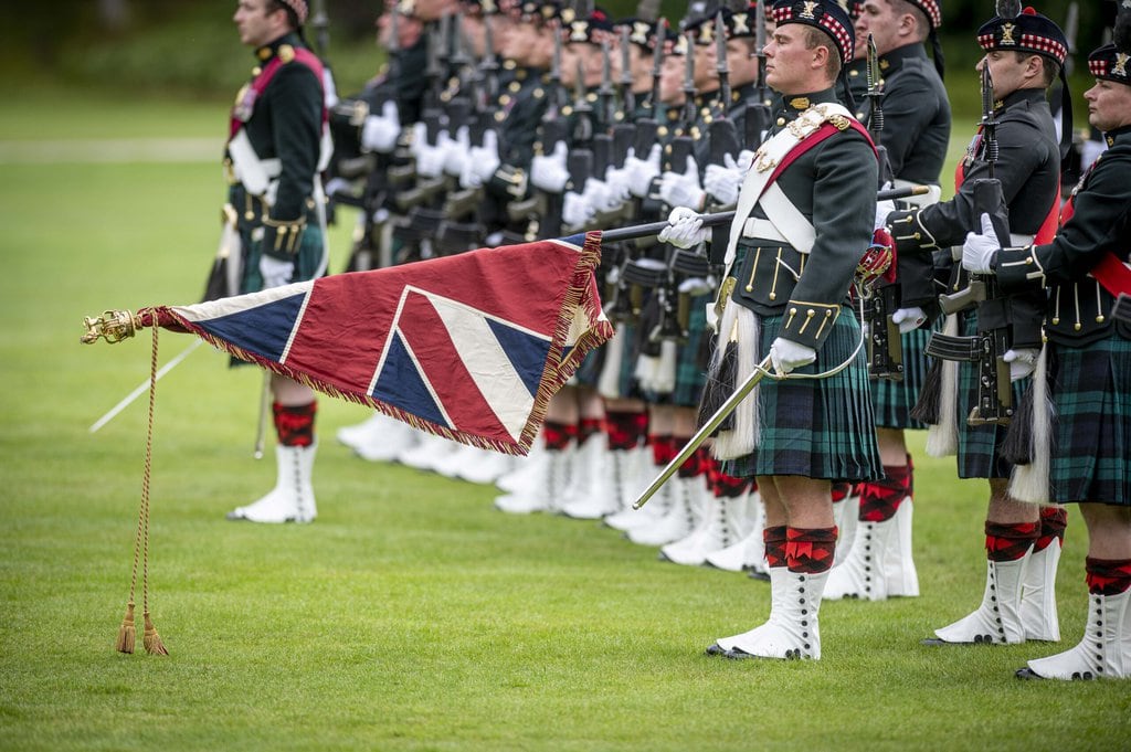 His Majesty The King Presented The New Ballater Colour To The Royal Guard.