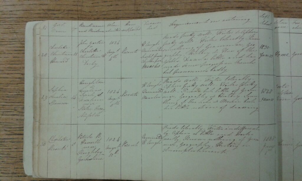 Charlotte Bronte Register Page 1
